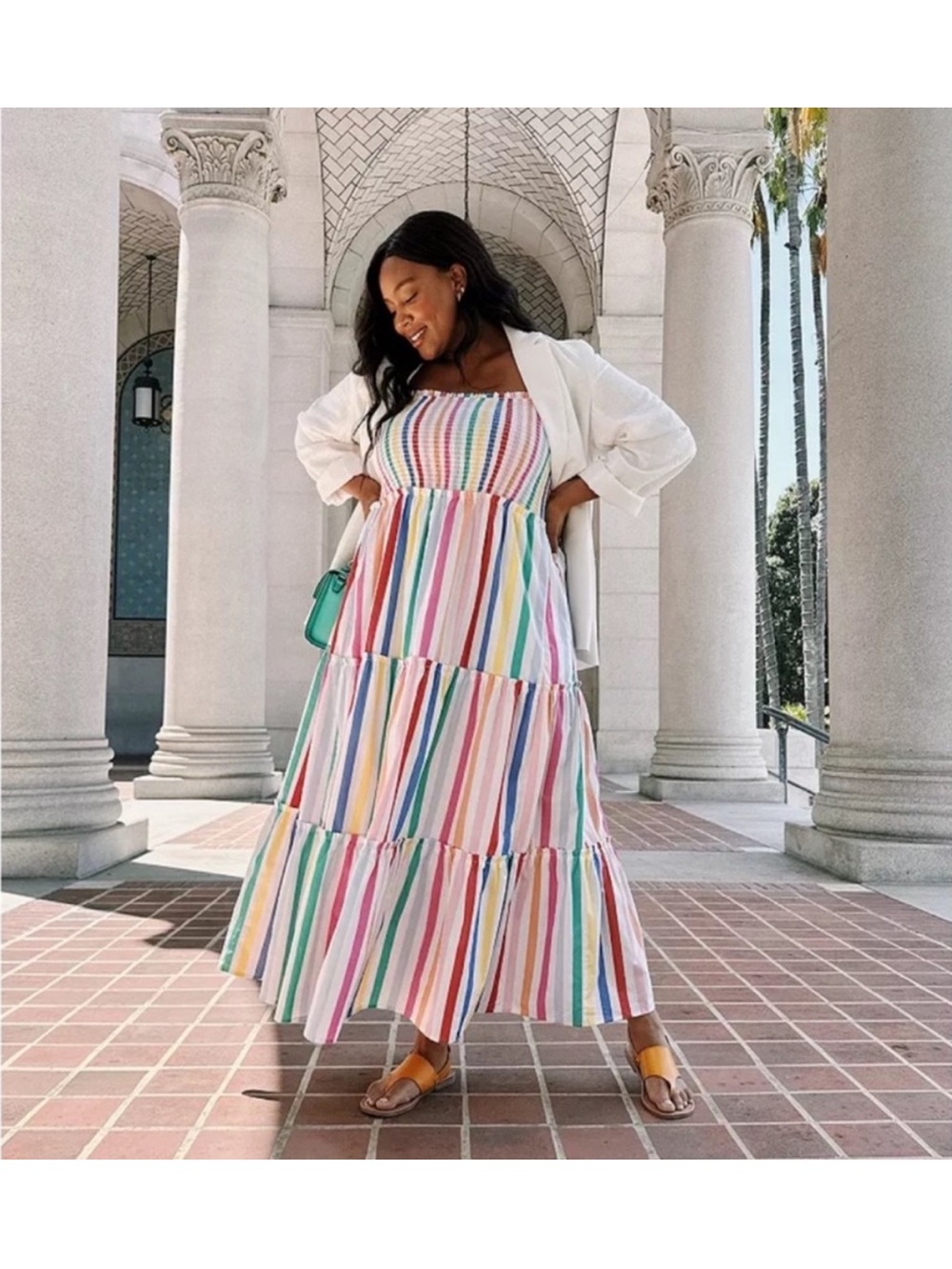 DRAPER JAMES RSVP Tiered Rainbow Pride Maxi Dress w Bow Straps & Pockets Size S - Picture 3 of 15